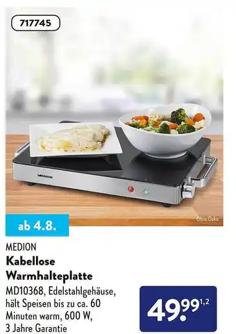 Aldi Süd Medion kabellose warmhalteplatte Angebot