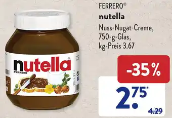 Aldi Süd Ferrero Nutella Nuss Nugat Creme 750 g Glas Angebot