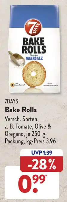 Aldi Süd 7Days Bake Rolls 250 g Packung Angebot