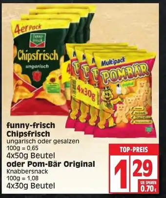 EDEKA Wucherpfennig Funny Frisch Chipsfrisch 4x50g oder Pom Bär Original 4x30g Angebot