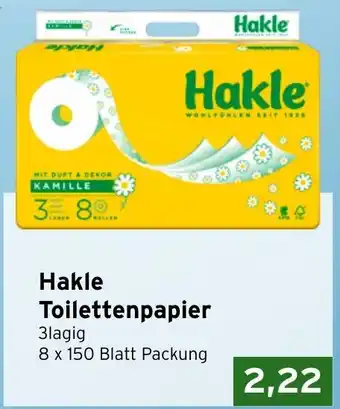 CAP Markt Hakle Toilettenpapier 3-lagig, 8x150 Blatt Packung Angebot