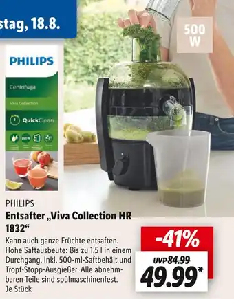 Lidl Philips entsafter „viva collection hr 1832“ Angebot