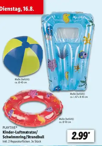 Lidl Playtive kinder-luftmatratze/schwimmring/strandball Angebot