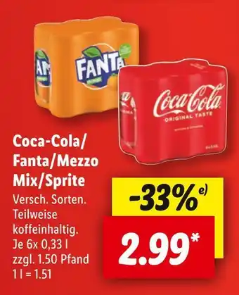 Lidl Coca cola/,fanta, mezzo mix oder sprite softdrink Angebot