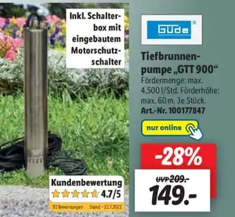 Lidl Güde Tiefbrunnen pumpe GTT 900 Angebot