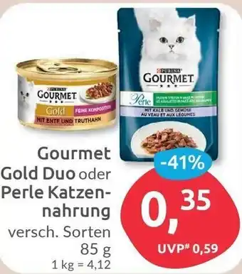 Budni Purina Gourmet Gold Duo oder Perle Katzennahrung 85 g Angebot