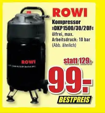 B1 Discount Baumarkt Rowi Kompressor „dkp1500.30.20f” Angebot