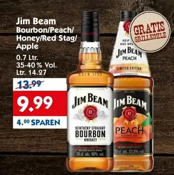 Hol'ab Getränkemarkt Jim Beam Bourbon/Peach/Honey/Red Stag/Apple 0.7L Angebot