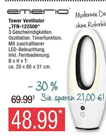 Marktkauf Emerio tower ventilator „tfn-122500” Angebot
