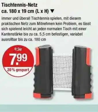 V Markt Tischtennis-netz ca.180 x19 cm (l x h) Angebot