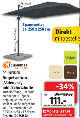 Lidl Schneider Ampelschirm,,Valencia" inkl. Schutzhülle Angebot