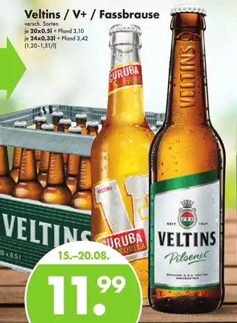 Trink und Spare Veltins/V+/Fassbrause 20x0,5 L/24x0,33 L Angebot