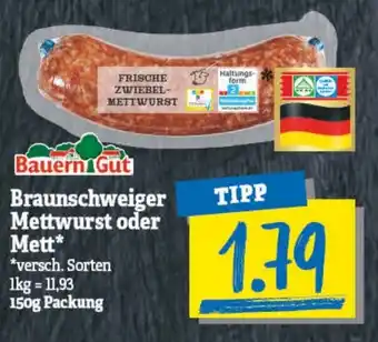 NP Discount Bauern Gut Braunschweiger Mettwurst oder Mett 150g Packung Angebot