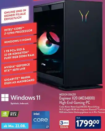 Aldi Nord Medion Erazer Engineer X20 (MD34800) High End Gaming PC Angebot