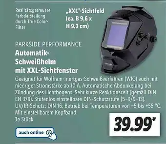 Lidl Parkside performance automatik-schweißhelm mit xxl-sichtfenster Angebot