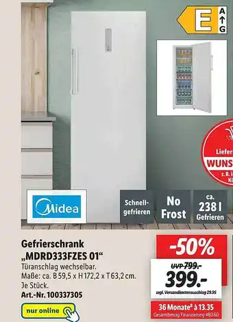 Lidl Midea gefrierschrank mdrd333fzes 01 Angebot