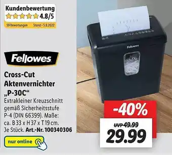 Lidl Fellowes cross-cut aktenvernichter p-30c Angebot