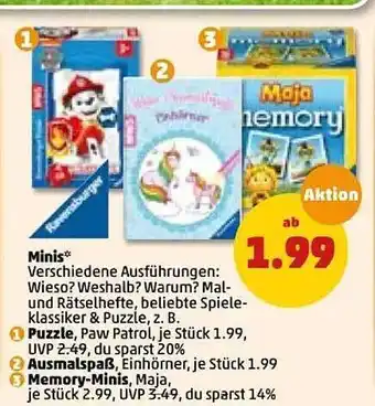 PENNY Ravenburger minis puzzle, ausmalspaß oder memory-minis Angebot