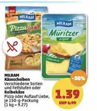 PENNY Milram käsescheiben oder reibekäse Angebot