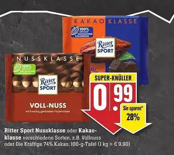 Edeka Ritter sport nussklasse oder kakaoklasse Angebot