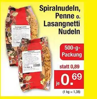 Zimmermann Spiralnudeln, penne o lasagnetti nudeln Angebot