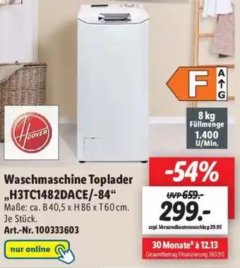 Lidl Hoover Waschmaschine Toplader H3TC1482DACE/84 Angebot