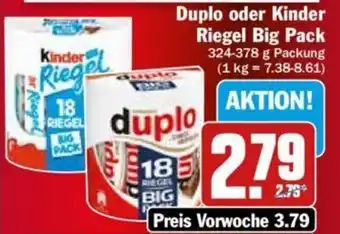 Hit Duplo oder Kinder Riegel Big Pack 324-378 g Packung Angebot