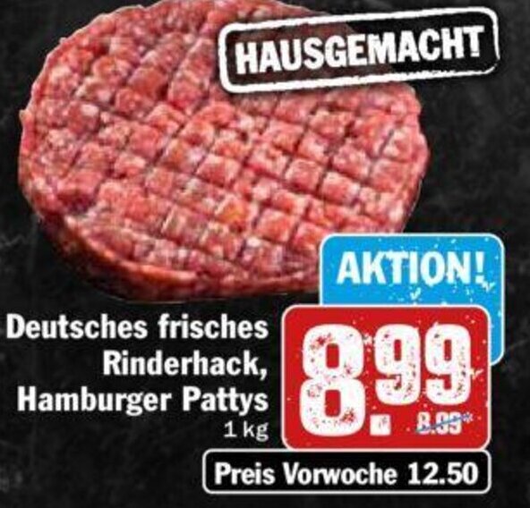 Deutsches frisches Rinderhack, Hamburger Pattys 1 kg Angebot bei Hit