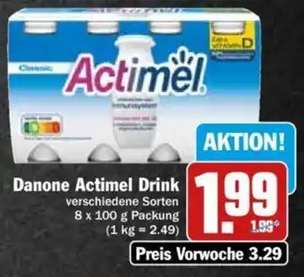 Hit Danone Actimel Drink 8x100 g Packung Angebot