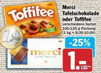 Hit Merci Tafelschokolade oder Toffifee 100-125 g Packung Angebot