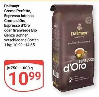 Globus Dallmayr crema perfetto, espresso intenso, crema d'oro, espresso d'oro oder granverde bio Angebot