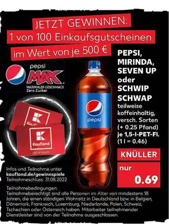 Kaufland Pespi cola, schwip-schwap, mirinda oder 7up Angebot