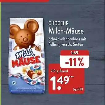 Aldi Nord Choceur milch-mäuse schokoladenbonbons mit füllung; versch. sorten Angebot