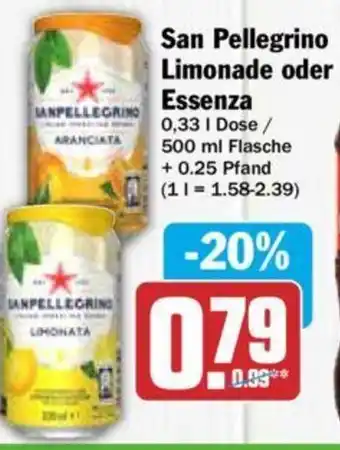 Hit San Pellegrino Limonade oder Essenza 0,33 L Dose/500 ml Flasche Angebot