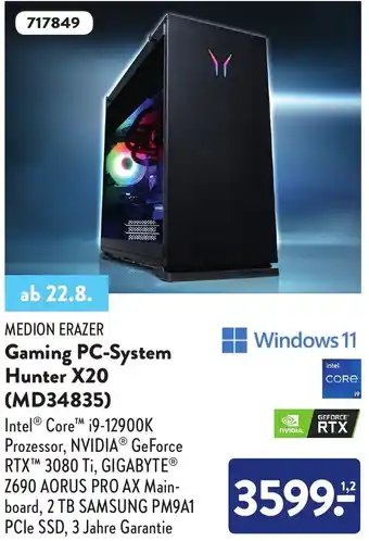 Aldi Nord Medion Erazer Gaming PC System Hunter X20 (MD34835) Angebot