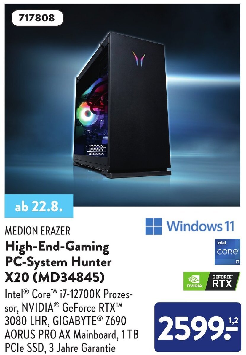 Medion Erazer High End Gaming PC System Hunter X20 (MD34845) Angebot bei Aldi Nord