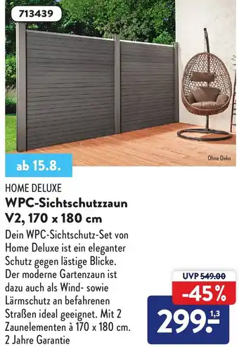 Aldi Nord Home Deluxe WPC Sichtschutzzaun V2, 170 x 180 cm Angebot