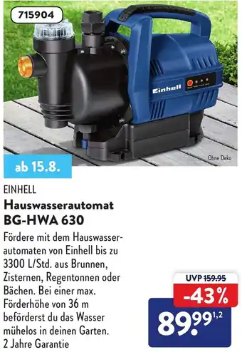 Aldi Nord Einhell Hauswasserautomat BG-HWA 630 Angebot