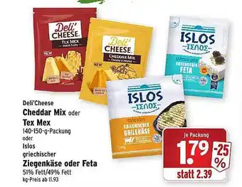 Wasgau Deli'cheese cheddar mix oder tex mex oder lslos griechischer ziegenkäse oder feta Angebot