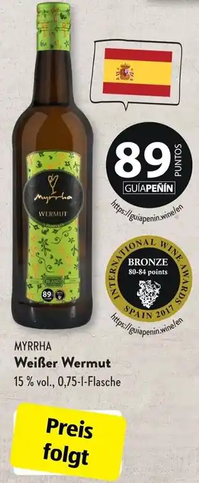 Aldi Süd Myrrha Weißer Wermut 0,75 L Flasche Angebot