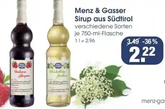 V Markt Menz & Gasser Sirup aus Südtirol 750 ml Flasche Angebot