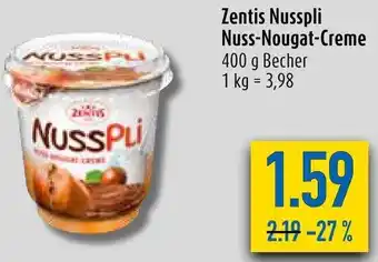 diska Zentis Nusspli Nuss Nougat Creme 400 g Becher Angebot