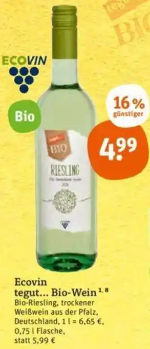 tegut Ecovin tegut...Bio Wein 0,75 L Flasche Angebot