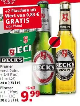 Multi Markt Beck's Pilsener 24x0,33L oder Pilsener 20x0,5L Angebot