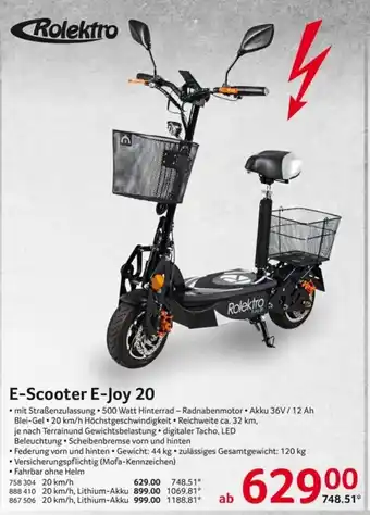 Selgros Rolektro E-Scooter E-Joy 20 Angebot