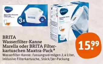 tegut Brita Wasserfilter Kanne Marella oder Brita Filterkartuschen Maxtra Pack Angebot