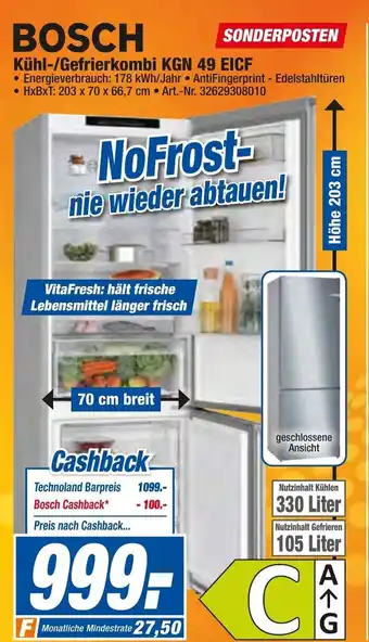 expert Techno Land Bosch Kühl/Gefrierkombi KGN 49 EICF Angebot