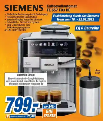 expert Techno Land Siemens Kaffeevollautomat TE 657 F03 DE Angebot