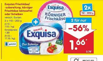 Netto Marken-Discount Exquisa, frischkäse-zubereitug, körniger frischäse laktosefrei oder scheiben Angebot