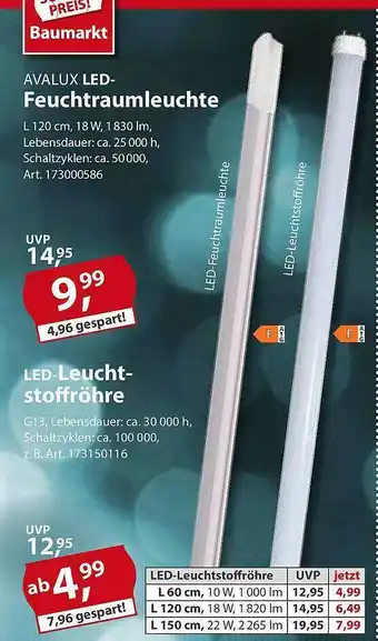 Sonderpreis Baumarkt Avalux led-feuchttraumleuchte oder led-leuchtstoffröhre Angebot